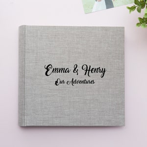 Personalized Photo Album 4x6 for 200 Photos. Linen Photo Album with Pockets for 10x15 cm Photos. Wedding Album. Szary