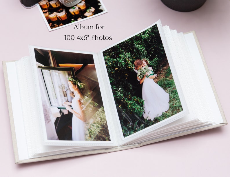 Custom Photo Album 4x6 for 100, 200 or 300 Photos. Photo Album with Sleeves. Slip-in Wedding Photo Album. Personalized Gift zdjęcie 3