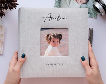 Personalisiertes Babyfotoalbum 200 4x6 Fotos. Personalisiertes Fotoalbum mit Schutzhüllen. Baby-Dusche-Geschenk. Erinnerungsbuch aus Leinen mit Gravur