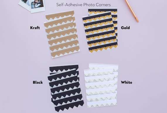 Photo Corner Stickers Set of 108 Pcs. Self-adhesive Vintage Photo Corners  for Scrapbooking or Instax Photos. Black / White / Kraft. 