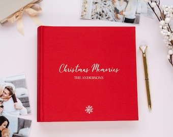 Weihnachtsfotoalbum 10x15 für 200 Fotos. Personalisiertes Familienalbum für Weihnachtserinnerungen. Leinen Album mit Hüllen . Urlaub Andenken