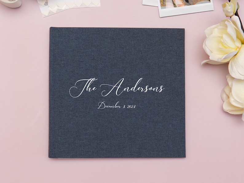 Personalized Wedding Guest Book. Wedding Guest Book with 40 Pages. Linen Guest Album. Wedding Album with 180 Adhesive Corners for Photos. zdjęcie 4