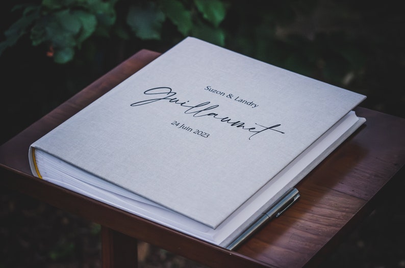 Personalized Wedding Guest Book. Instax Wedding Guest Book with 60 or 100 Pages. Linen Guest Album. Wedding Album 252 Adhesive Corners. image 6