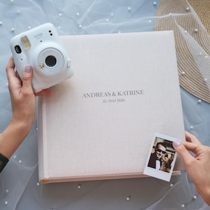 Personalized Linen Wedding Guest Book 60 or 100 Pages. Custom Polaroid Reception Guestbook. Engraved Wedding Album