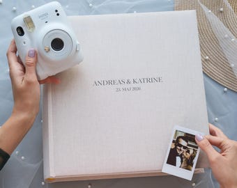 Personalisiertes Hochzeitsgästebuch aus Leinen mit 60 oder 100 Seiten. Personalisiertes Polaroid Hochzeits-Gästebuch. Graviertes Hochzeitsalbum