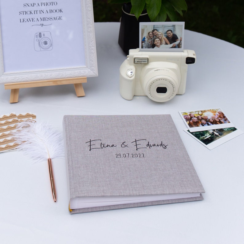 Personalized Wedding Guest Book. Instax Wedding Guest Book with 60 or 100 Pages. Linen Guest Album. Wedding Album 252 Adhesive Corners. image 4