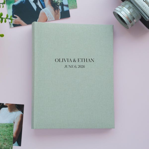 Álbum de fotos personalizado para fotos de 4x6 con 200 o 300 fundas. Álbum de fotos de boda personalizado en lino para fotos de 10x15. Libro de recuerdos grabado.