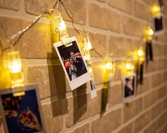 Photoclips with LED light. Photo Clip String for 10 or 20 Photos. String Lights. Instax Photo Display. Photo Hanger with String.