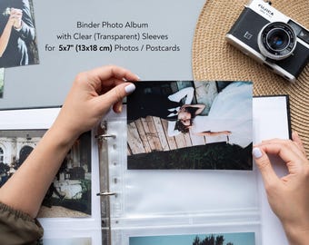 Personalisierte 5x7 Binder Fotoalbum. 13x18 Slip-in Sleeves, Kundenspezifisches Hochzeits-Sammelalbum. Bis zu 140 Fotos im Format 13 x 18 cm. 4 Ring Postkarten Binder