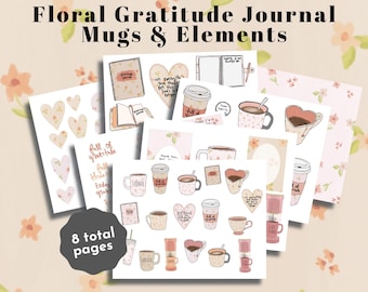 Spring Floral Gratitude Journal Mugs & Elements | Bible Journaling Printable Devotion Kit (Creative Faith Cutables)