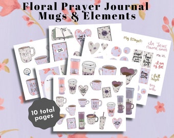 Spring Floral Prayer Journal Mugs & Elements | Bible Journaling Printable Devotion Kit (Creative Faith Cutables)