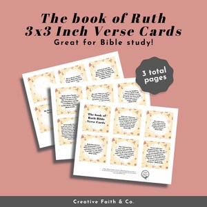 Cartões de versículos para impressão do Livro de Ruth de 3 x 3 polegadas (cortáveis de fé criativa)