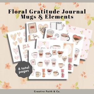 Spring Floral Gratitude Journal Mugs & Elements | Bible Journaling Printable Devotion Kit (Creative Faith Cutables)