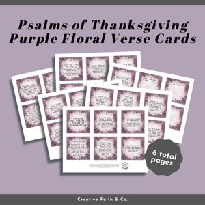 VIOLET Psaumes de Thanksgiving Cartes de verset imprimables 3x3 pouces Purple Florals (Creative Faith Cutables)