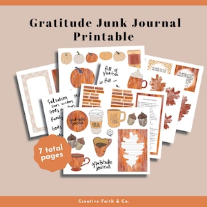 Gratitude Junk Journal Pumpkins Mugs Themed Bible Journaling Printable (Creative Faith Cutables)