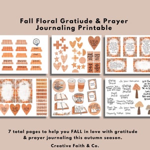 Fall Prayer & Gratitude Journal Floral Bible Journaling Printable Kit (Creative Faith Cutables)