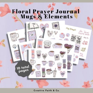 Spring Floral Prayer Journal Mugs & Elements | Bible Journaling Printable Devotion Kit (Creative Faith Cutables)