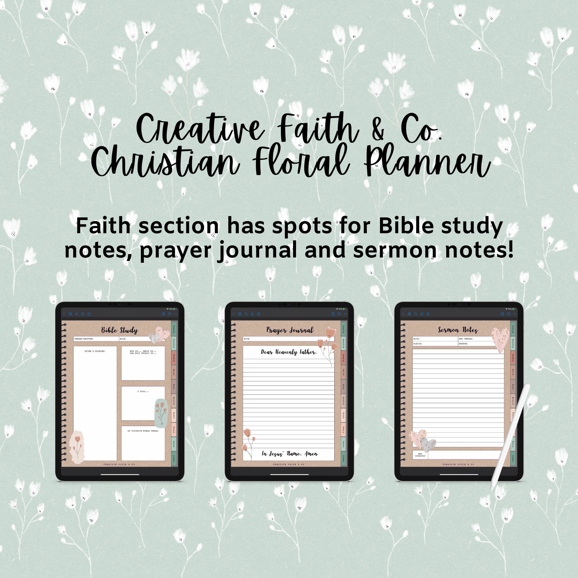 Undated Christian Floral Digital Planner | iPad Planner | Goodnotes ...