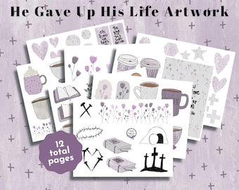 He Gave Up His Life Lent Artwork - Bible Journaling Printable Kit (Creative Faith Cutables)