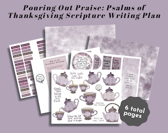 Purple Floral Psalms of Thanksgiving Scripture Writing Plan - Pouring Out Praise - Bible Journaling Printable (Creative Faith Cutables)