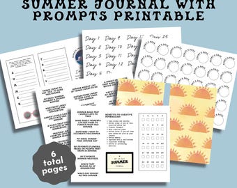 Summer Journal Prompts Printable | DIY Seasonal Reflection Kit | Bullet Journal Spread Ideas (Digital Download)