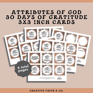 Afdrukbaar dankbaarheidsdagboek: kaarten van 3 x 3 inch met 30 attributen van God (Creative Faith Cutables)