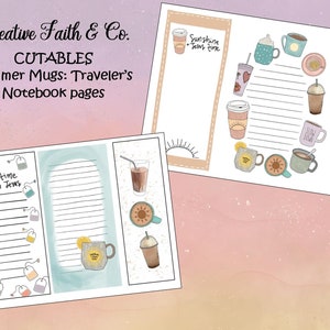 May include: Printable notebook pages featuring illustrations of summer mugs with inspirational quotes like "Sunshine Jesus Time" and "Tea Time with Jesus".