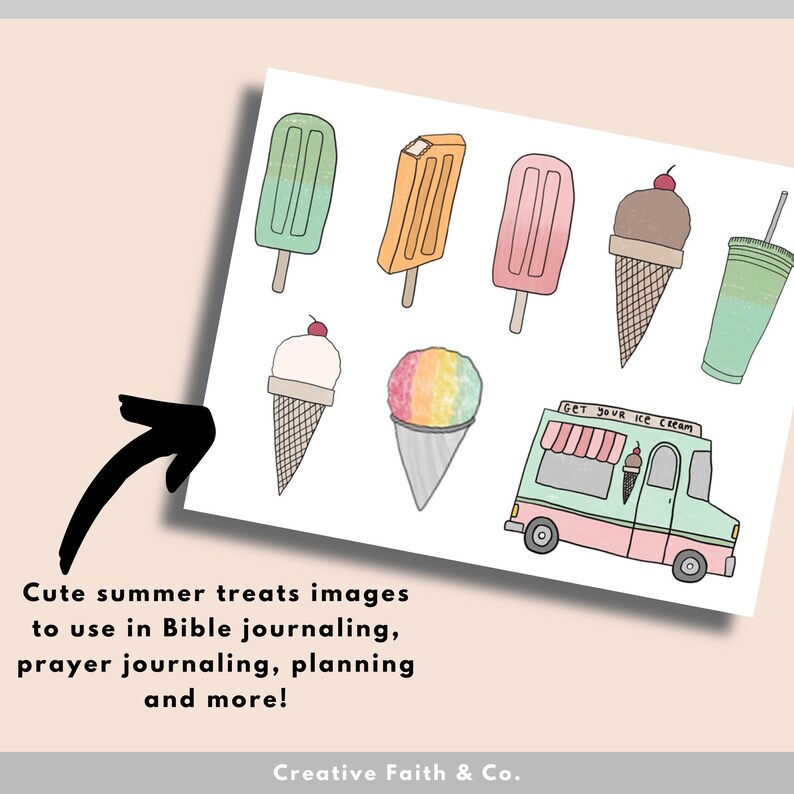 K&ouml;nnte beinhalten: Ein Satz druckbarer Sommer-Leckereien-Bilder, darunter Eiswaffeln, Eis am Stiel, ein Schneekonens und ein Eiswagen. Die Bilder sind im Cartoon-Stil gehalten und perfekt, um Ihren Projekten einen Hauch von Sommerspa&szlig; zu verleihen.