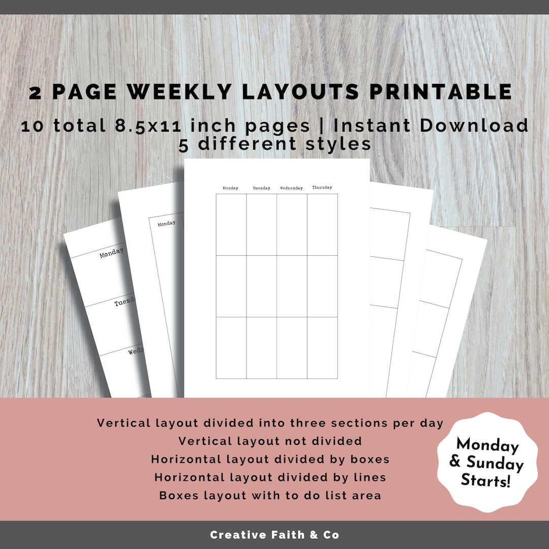 2 Page Weekly Layout (5 Styles/designs) Calendar Happy Planner ...