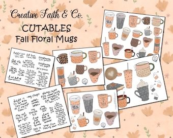 Fall Floral Mugs - Bible Journaling Coffee Hot Chocolate Tea Printable (Creative Faith Cutables)