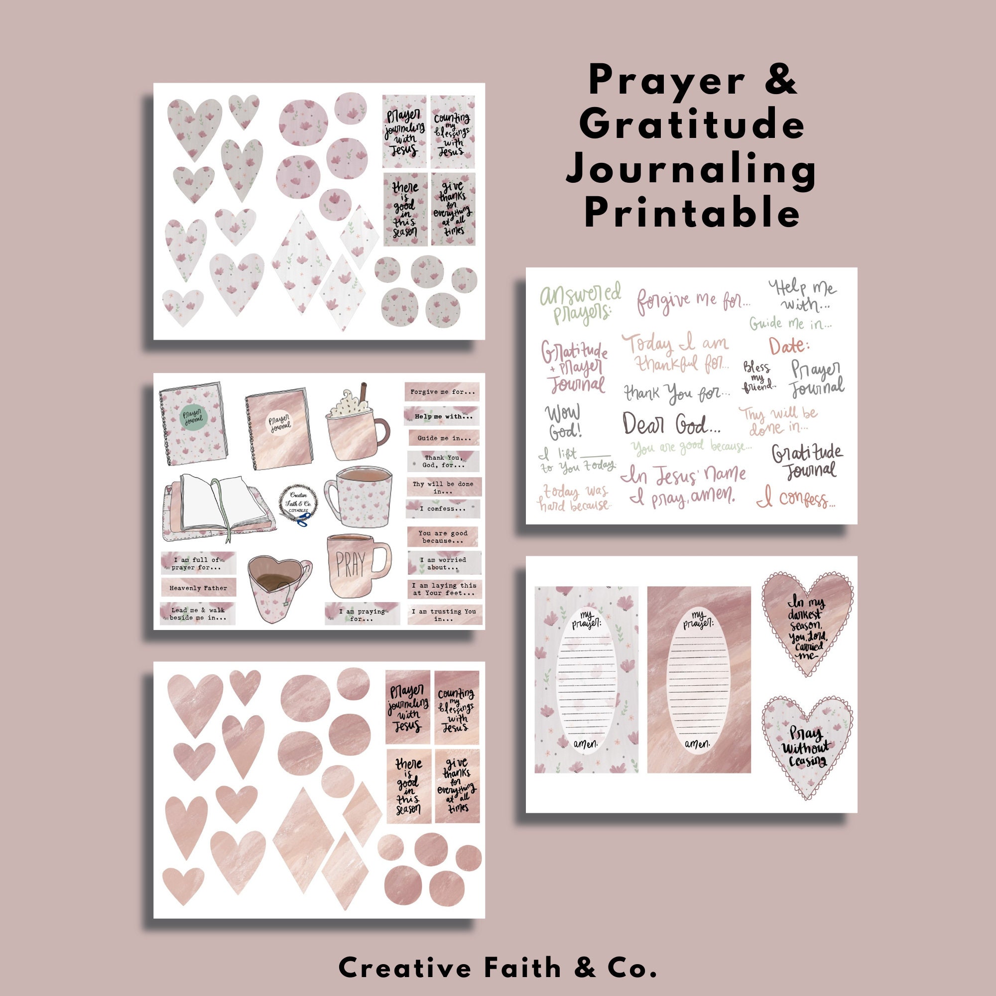 Prayer & Gratitude Journal PINK AND GRAY Bible Journaling Printable ...