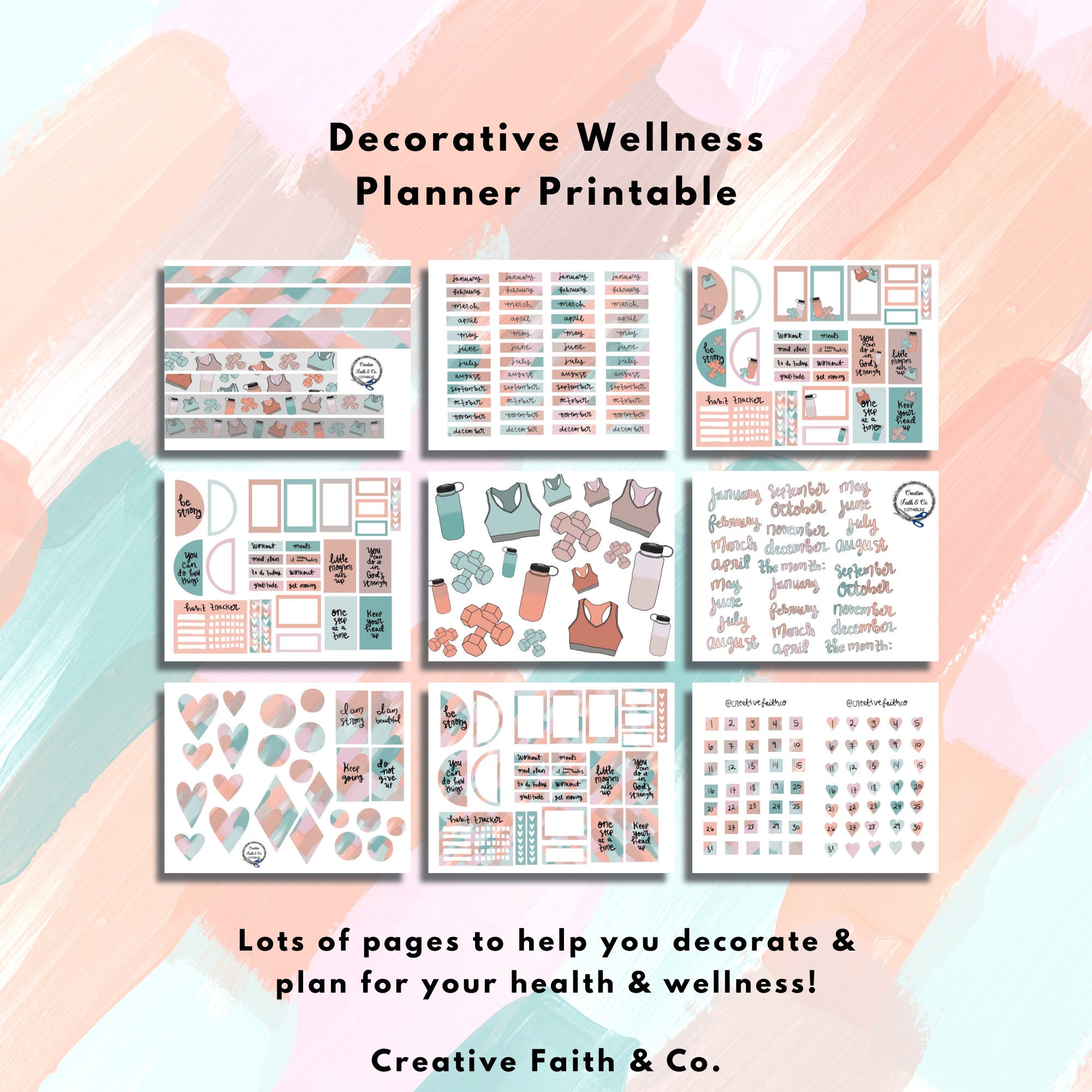 Wellness Decorative Planner Printable Calendar Happy Planner - Etsy