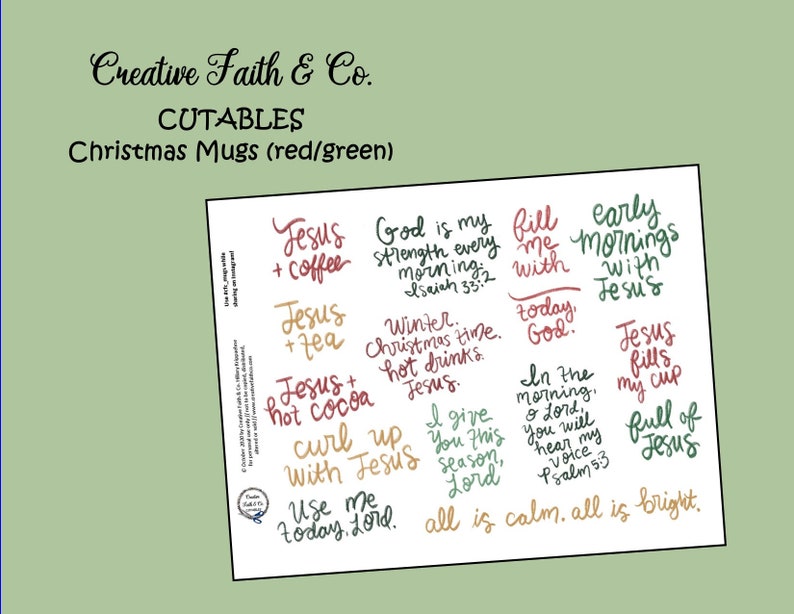 Bible Journaling Printable Kit Christmas Mugs Red/green - Etsy