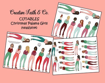 Bible Journaling Printable Devotion Kit - Christmas Pajama Girls Teal/Pink (Creative Faith Cutables)