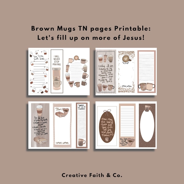 Bible Journaling Printable Kit - Brown Mugs Traveler's Notebook Papers (Creative Faith Cutables)