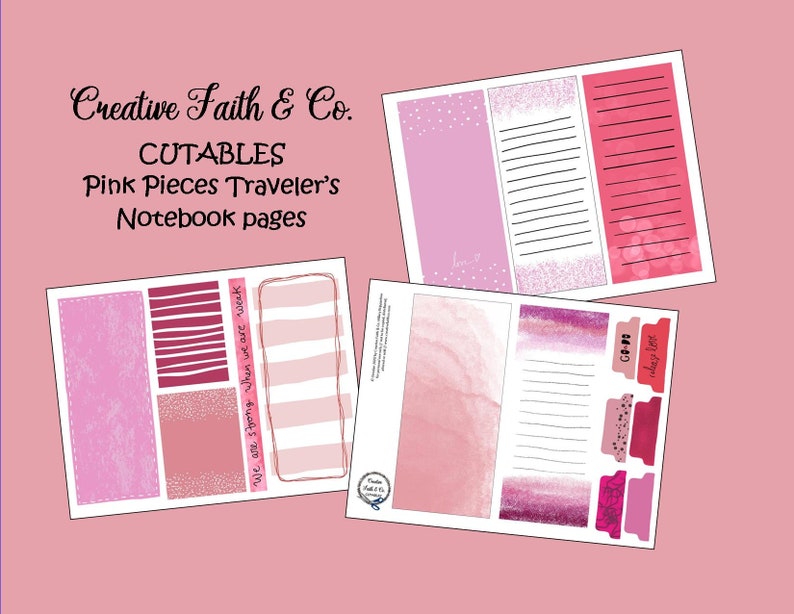 Bible Journaling Printable Pink Pieces Traveler's Notebook Pages and Papers Creative Faith Cutables image 1