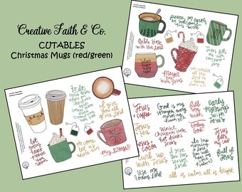 Bible Journaling Printable Kit - Christmas Mugs Red/Green (Creative Faith Cutables)