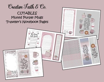 Bible Journaling Printable Kit - Muted Purple Mugs Traveler's Notebook Papers Valentine's Day (Creative Faith Cutables)