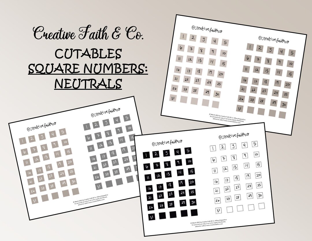 Neutral Square Numbers Printable Calendar Happy Planner Printable-agenda-printable Planner ...