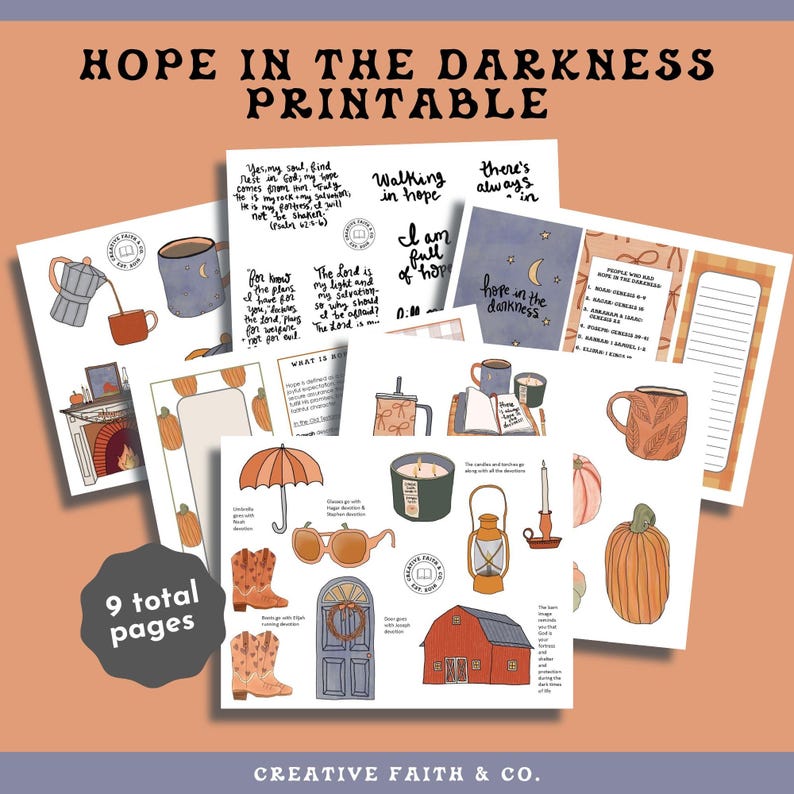 Hope in the Darkness Bible Journaling Printable, Christian Fall Bible Study, Autumn Faith Pages, Scripture Journal Kit image 1