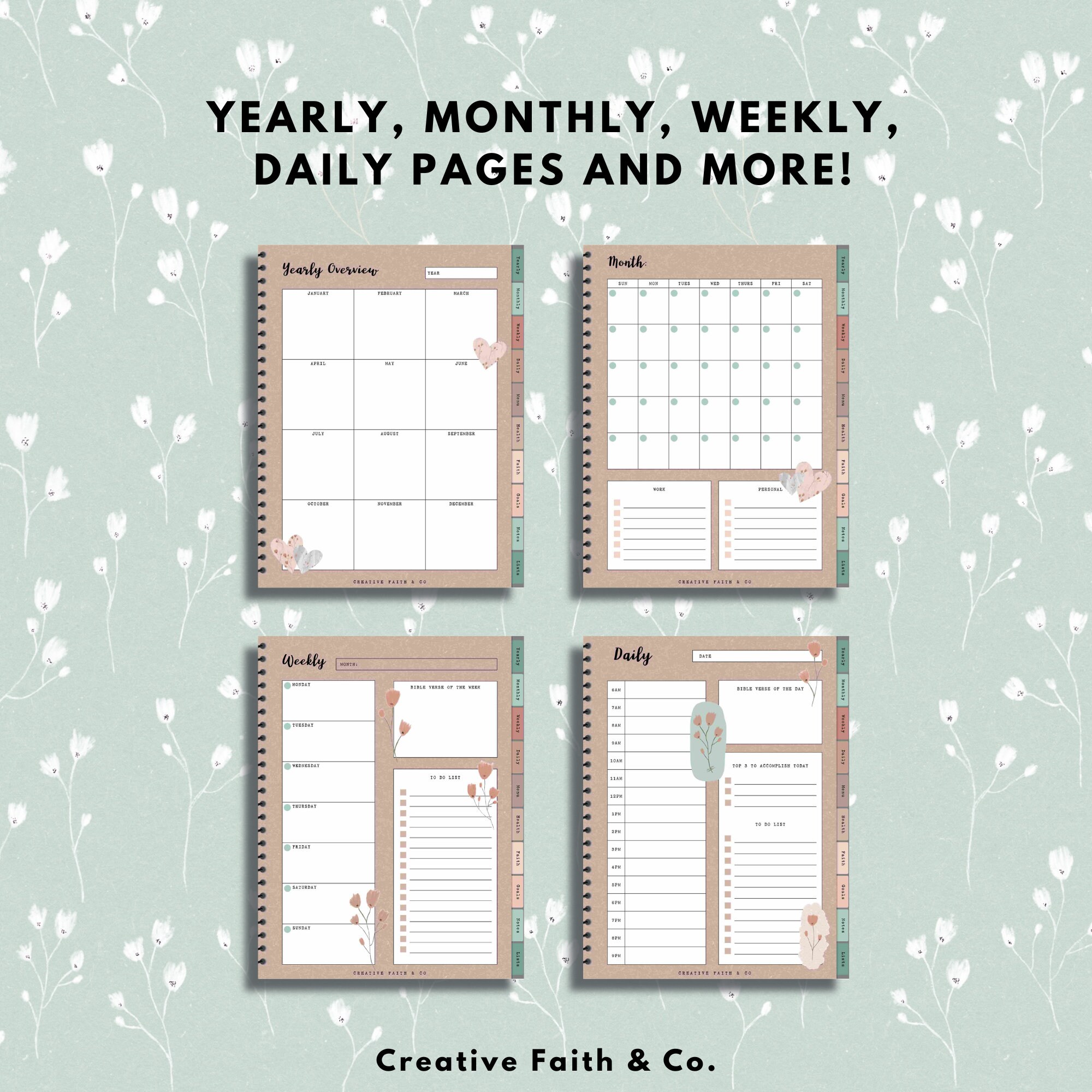 Undated Christian Floral Digital Planner | iPad Planner | Goodnotes ...