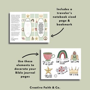 May include: Printable digital download of a Bible journal page with a grid of images and text. The images include a star, rainbow, cup, crown, and peace sign. The text includes the phrase "My Prayer" and a Bible verse. The page is designed to be used for journaling and reflection.