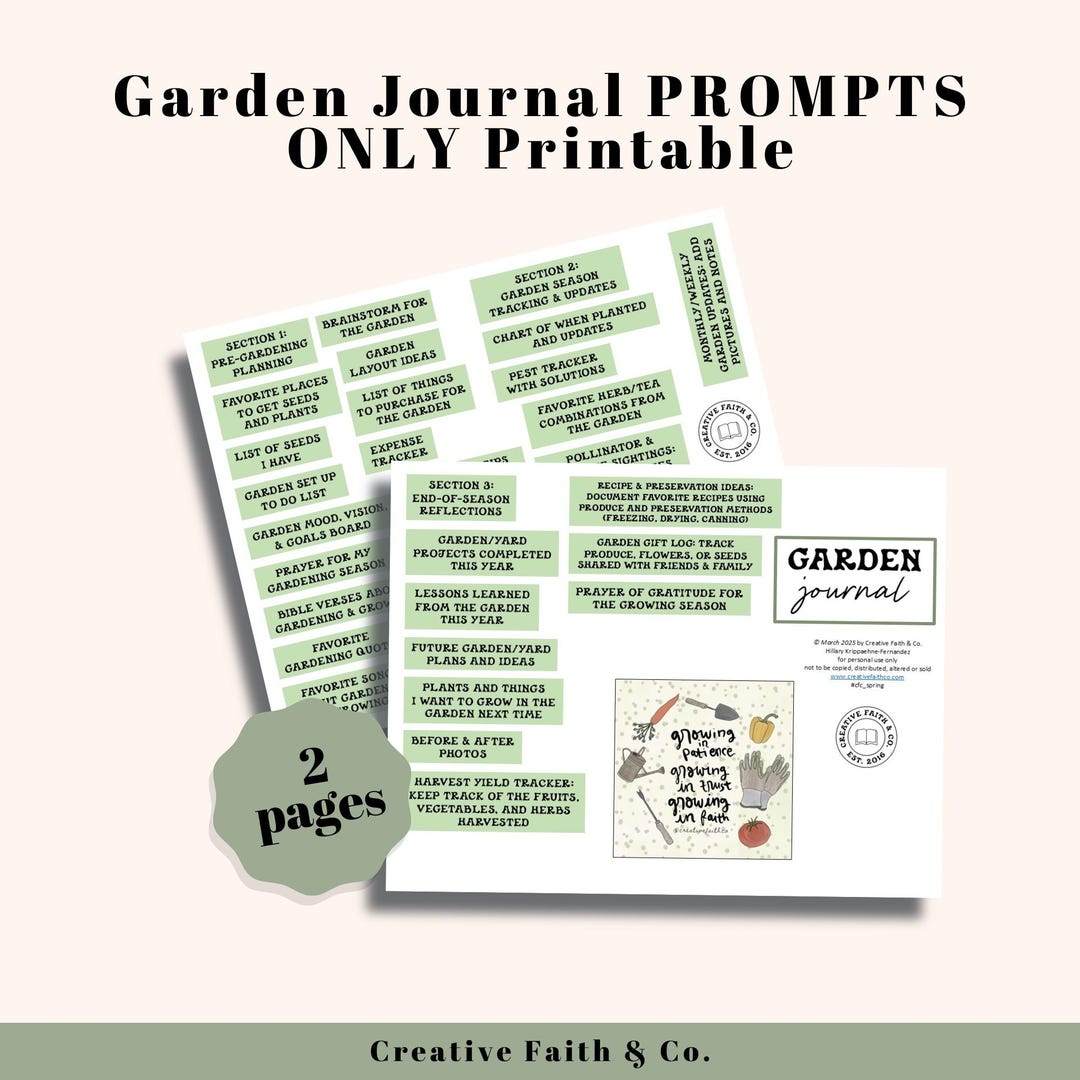 Garden Journal PROMPTS ONLY Printable | Garden Log | Garden Planner (creative Faith Cutables) - Etsy