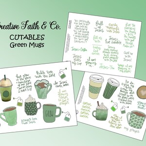 Green Mugs - Bible Journaling Coffee Hot Chocolate Tea Printable (Creative Faith Cutables)