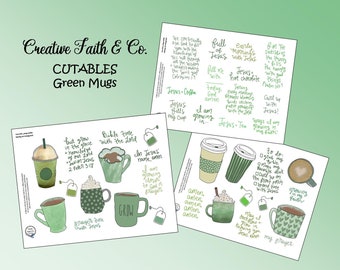 Green Mugs - Bible Journaling Coffee Hot Chocolate Tea Printable (Creative Faith Cutables)