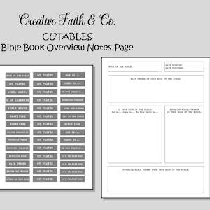 May include: A printable Bible study notes page with a gray background and black text. The page is divided into two sections. The left section has a list of prompts for Bible study, such as "Book of the Bible", "My Prayer", "God Is...", "Jesus Is...", "Amen, Amen", "I Am Learning", "Bible Study", "Gratitude", "Blessings", "Prayer Requests", "Favorite Verse", "Favorite Chapter", "Favorite Book", "Main Themes", "Repeated Words", "Author of this Book", and "My Prayer". The right section has prompts for Bible study, such as "Date Started", "Date Finished", "Main Themes in this Book of the Bible", "In this Book of the Bible", "Repeated Words/Phrases in this Book of the Bible", and "Favorite Bible Verse from this Book of the Bible".