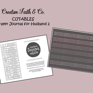 May include: A printable prayer journal for husbands with a black and white design. The journal has a title that says "Prayer Journal for my Husband". The journal includes a list of prayer topics and corresponding Bible verses.