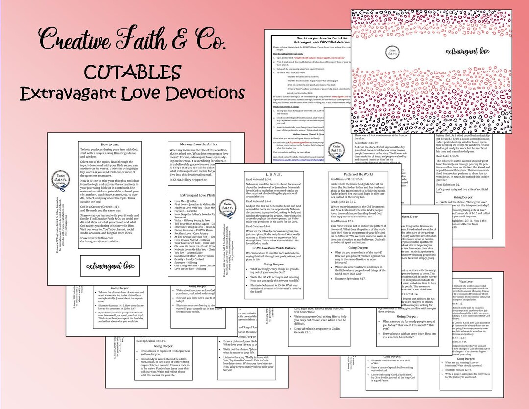 Bible Journaling Printable Devotion Journal Kit - Extravagant Love ...