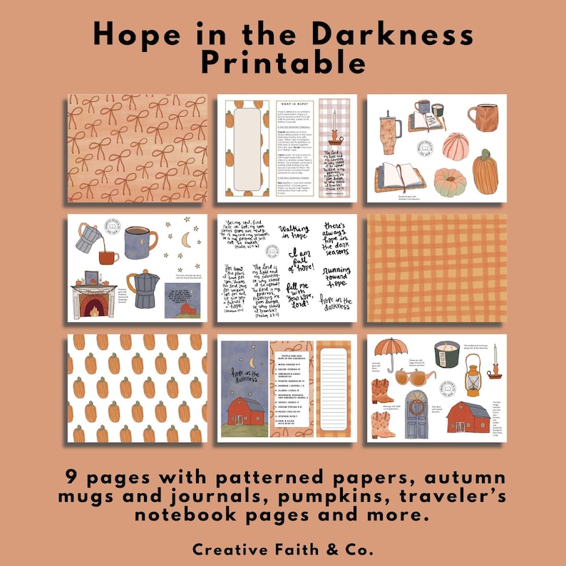 Hope in the Darkness Bible Journaling Printable, Christian Fall Bible Study, Autumn Faith Pages, Scripture Journal Kit image 2