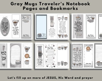 Bible Journaling Printable Kit - Gray Mugs Traveler's Notebook Papers & Bookmarks (Creative Faith Cutables)